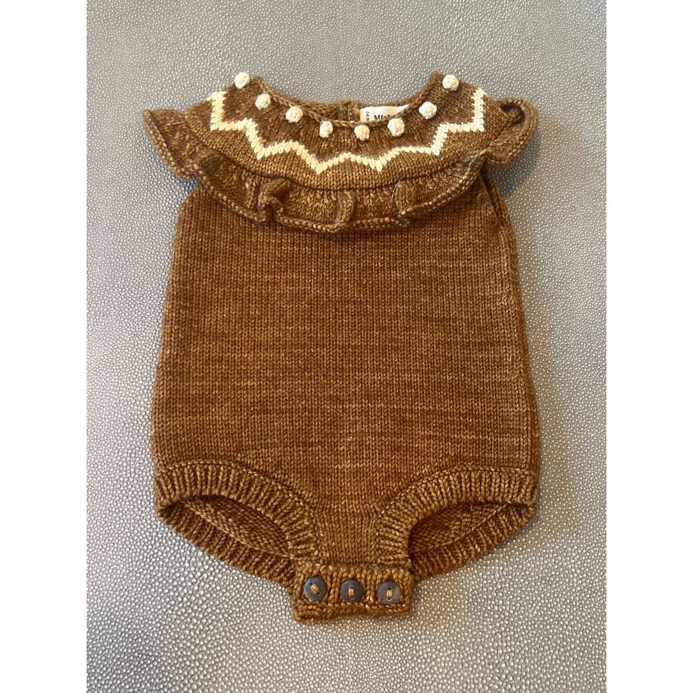 Misha & Puff Holiday Zig Zag Romper Nutmeg 0/6 EUC